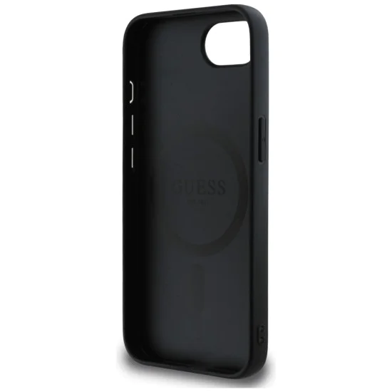 Guess - Peony Grained Hot Stamp Triangle Logo MagSafe (GUHMPSE4PGBTMK) - iPhone 16e - Черен