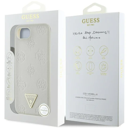 Guess - Peony Grained Hot Stamp Triangle Logo MagSafe (GUHMPSE4PGBTME) - iPhone 16e - Бежов
