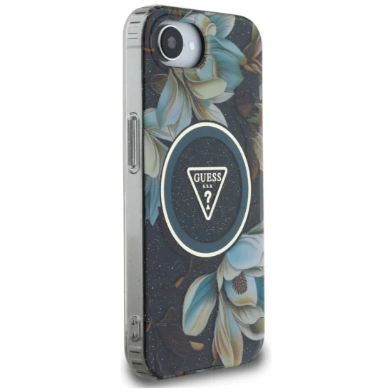 Guess - IML Metal Glitter Flowers Triangle MagSafe (GUHMPSE4HFLPEDK) - iPhone 16e - Черен