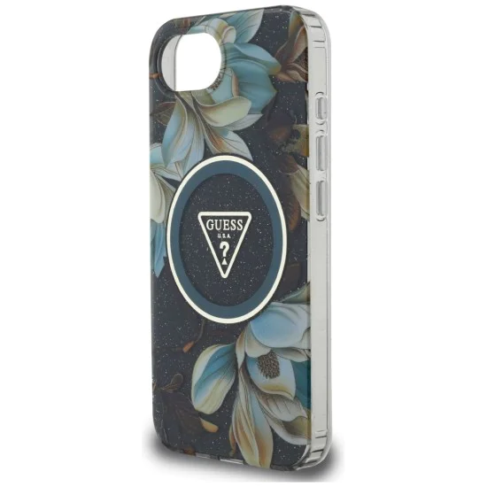 Guess - IML Metal Glitter Flowers Triangle MagSafe (GUHMPSE4HFLPEDK) - iPhone 16e - Черен