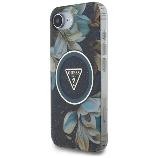 Guess - IML Metal Glitter Flowers Triangle MagSafe (GUHMPSE4HFLPEDK) - iPhone 16e - Черен
