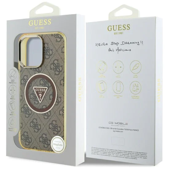 Guess - IML Metal Glitter 4G Circle Triangle MagSafe (GUHMP16LHG4PRTGW) - iPhone 16 Pro - кафяв
