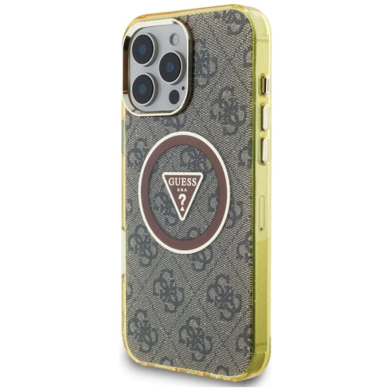 Guess - IML Metal Glitter 4G Circle Triangle MagSafe (GUHMP16LHG4PRTGW) - iPhone 16 Pro - кафяв