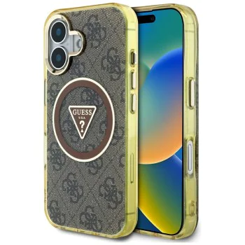 Guess - IML Metal Glitter 4G Circle Triangle MagSafe (GUHMP16SHG4PRTGW) - iPhone 16 - Кафяв
