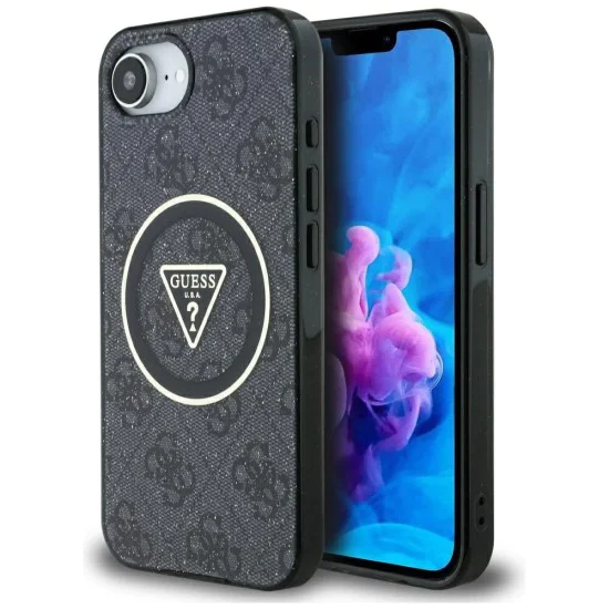 Guess - IML Metal Glitter 4G Circle Triangle MagSafe (GUHMPSE4HG4PRTGK) - iPhone 16e - Черен