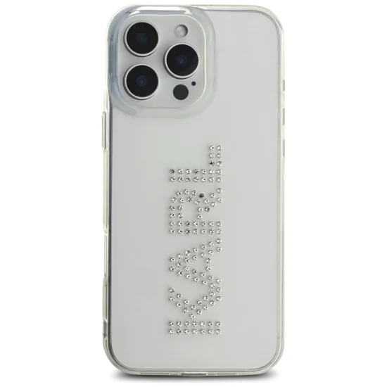 Калъф за iPhone 16 Pro – Карл Лагерфелд – IML Rhinestones (KLHCP16LHKLSTDCT) – Прозрачно лого