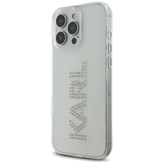 Калъф за iPhone 16 Pro – Карл Лагерфелд – IML Rhinestones (KLHCP16LHKLSTDCT) – Прозрачно лого