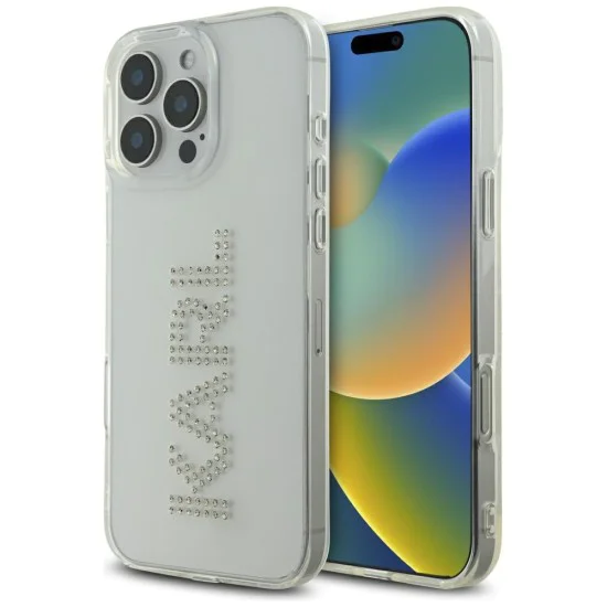 Калъф за iPhone 16 Pro – Карл Лагерфелд – IML Rhinestones (KLHCP16LHKLSTDCT) – Прозрачно лого