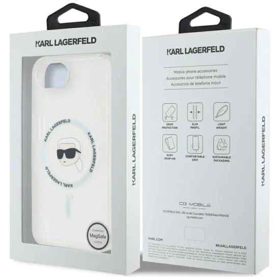 Калъф за iPhone 16e – Карл Лагерфелд – IML MagSafe (KLHMPSE4HLSKIH) – Бяла глава на Карл