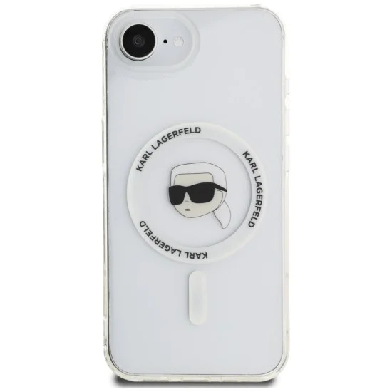 Калъф за iPhone 16e – Карл Лагерфелд – IML MagSafe (KLHMPSE4HLSKIH) – Бяла глава на Карл