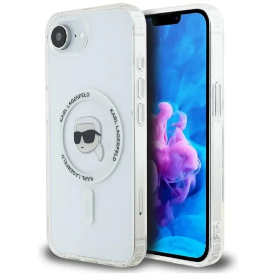Калъф за iPhone 16e – Карл Лагерфелд – IML MagSafe (KLHMPSE4HLSKIH) – Бяла глава на Карл
