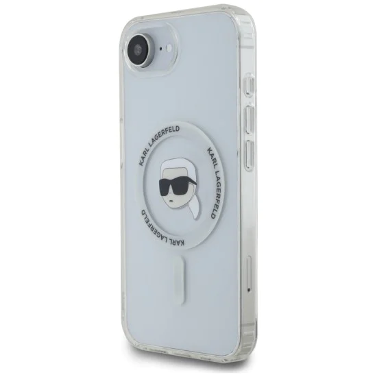 Калъф за iPhone 16e – Карл Лагерфелд – IML MagSafe (KLHMPSE4HLSKIH) – Бяла глава на Карл
