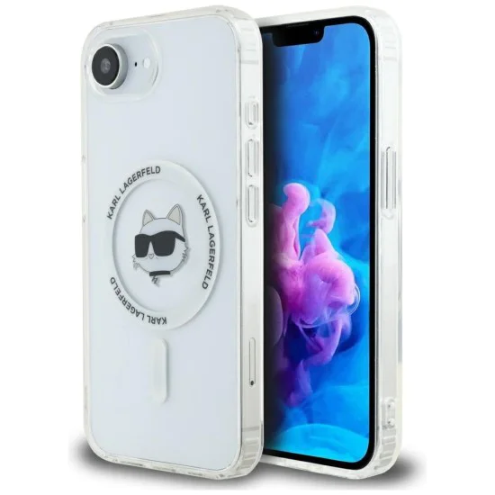 Калъф за iPhone 16e – Карл Лагерфелд – IML MagSafe (KLHMPSE4HLSCHH) – Бяла глава на Choupette