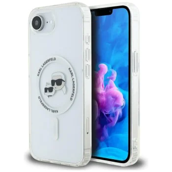 Калъф за iPhone 16e – Карл Лагерфелд – IML MagSafe (KLHMPSE4HLSKCH) – Бяла метална глава Karl&Choupette