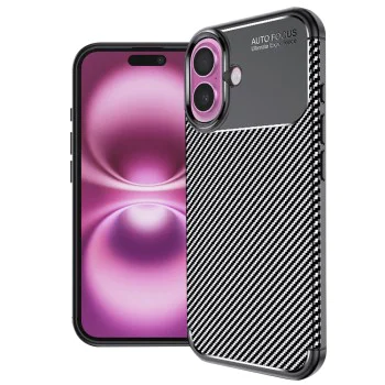 Калъф за iPhone 16 Plus - CarbonFiber - Черен