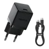 Baseus - Зарядно устройство за стена Palm (P10111602113-01) - Включен кабел Type-C, Бързо зарядно устройство, USB-C, PD 20W, 5V/3.0A, 1m - Черен клъстер