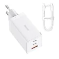 3в1 ЕС зарядно устройство, 65 W, кабел Type-C - Baseus GaN5 Pro (CCGP120202) - бял