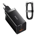 EU Charger 3in1, 65W, Type-C кабел - Baseus GaN5 Pro (CCGP120201) - черен