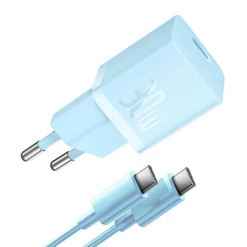 Зарядно устройство Type-C, бързо зареждане, GaN, 30W + Type-C кабел, 100W, 1m - Baseus (P1011090902313-00) - Galaxy Blue