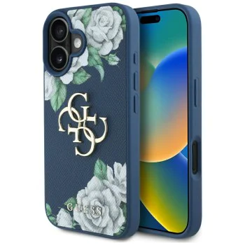 Guess - Hardcase 4G Grained Roses Big Logo (GUHCP16SPGROP4MB) - iPhone 16 - Син