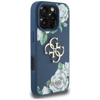 Guess - Hardcase 4G Grained Roses Big Logo (GUHCP16LPGROP4MB) - iPhone 16 Pro - Син