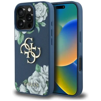 Guess - Hardcase 4G Grained Roses Big Logo (GUHCP16LPGROP4MB) - iPhone 16 Pro - Син