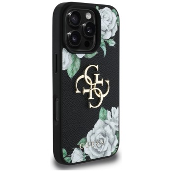Guess - Hardcase 4G Grained Roses Big Logo (GUHCP16XPGROP4MK) - iPhone 16 Pro Max - Черен