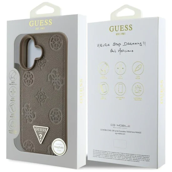Guess - Peony Grained Hot Stamp Triangle MagSafe (GUHMP16SPGBTMW) - iPhone 16 - Кафяв