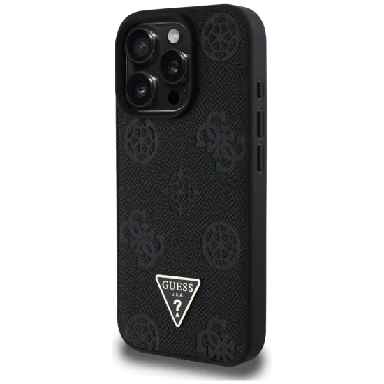 Guess - Peony Grained Hot Stamp Triangle MagSafe (GUHMP16LPGBTMK) - iPhone 16 Pro - черен