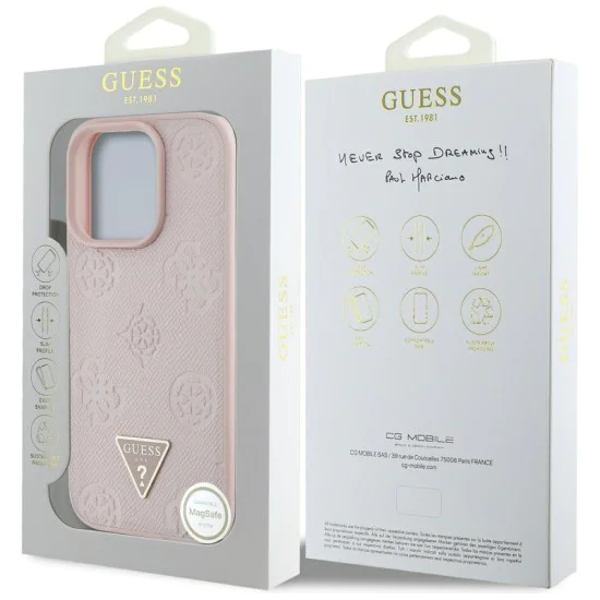 Guess - Peony Grained Hot Stamp Triangle MagSafe (GUHMP16LPGBTMP) - iPhone 16 Pro - Розов