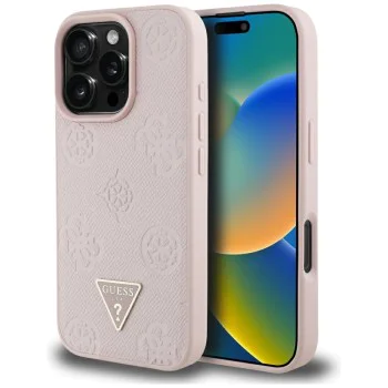 Guess - Peony Grained Hot Stamp Triangle MagSafe (GUHMP16LPGBTMP) - iPhone 16 Pro - Розов