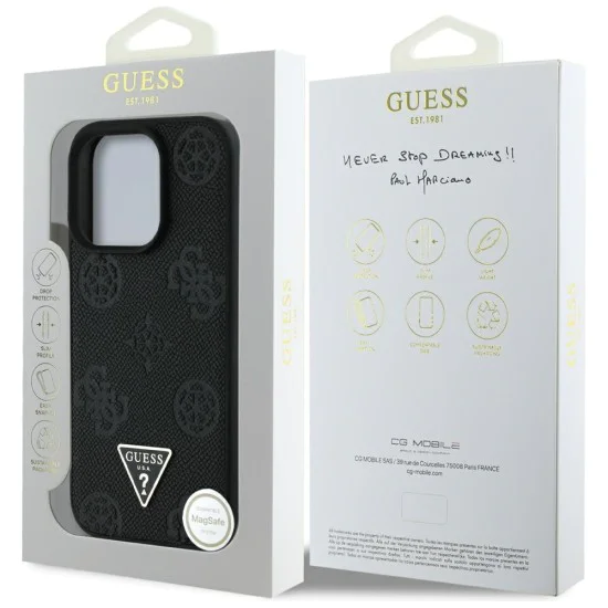 Guess - Peony Grained Hot Stamp Triangle MagSafe (GUHMP16XPGBTMK) - iPhone 16 Pro Max - черен