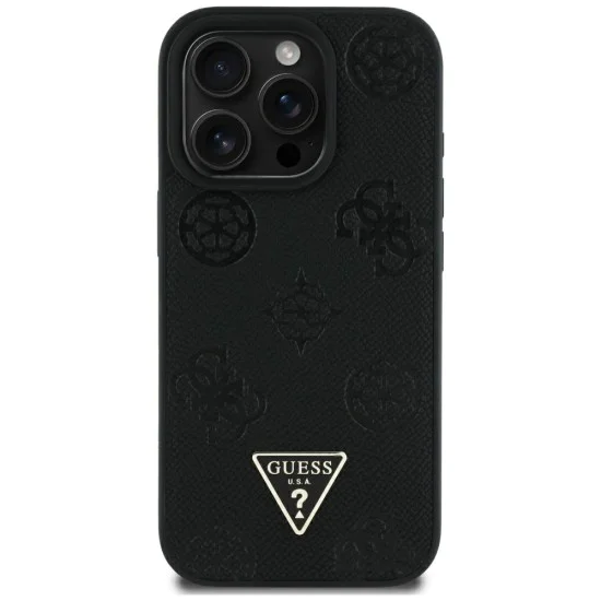 Guess - Peony Grained Hot Stamp Triangle MagSafe (GUHMP16XPGBTMK) - iPhone 16 Pro Max - черен