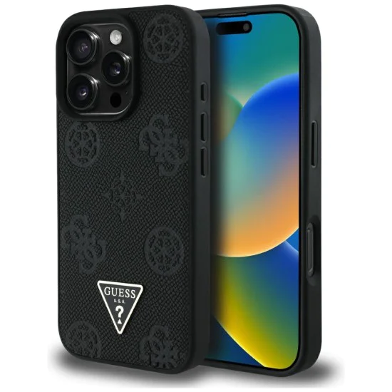 Guess - Peony Grained Hot Stamp Triangle MagSafe (GUHMP16XPGBTMK) - iPhone 16 Pro Max - черен