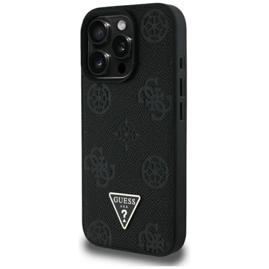 Guess - Peony Grained Hot Stamp Triangle MagSafe (GUHMP16XPGBTMK) - iPhone 16 Pro Max - черен