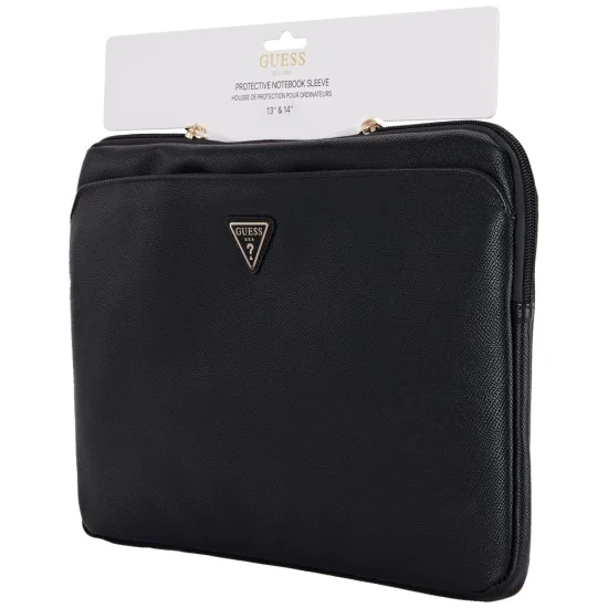 Guess - Калъф за компютър Grained Triangle Logo (GUCS14ZPGTSPSK) - за лаптоп, таблет 14, цип, джоб, еко кожа - черен