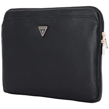 Guess - Калъф за компютър Grained Triangle Logo (GUCS14ZPGTSPSK) - за лаптоп, таблет 14", цип, джоб, еко кожа - черен
