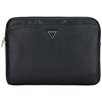 Guess - Калъф за компютър Grained Triangle Logo (GUCS14ZPGTSPSK) - за лаптоп, таблет 14", цип, джоб, еко кожа - черен