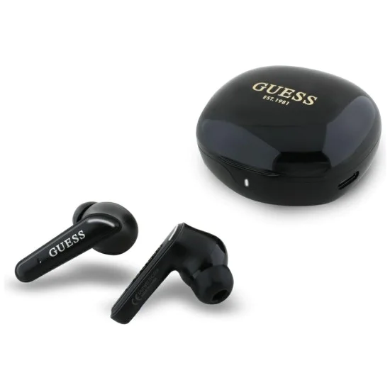 Guess - Безжични слушалки Flat Classic Logo Electroplated (GUTWST7FCEEK) - Bluetooth 5.4, TWS, Микрофон, 300mAh - Черни