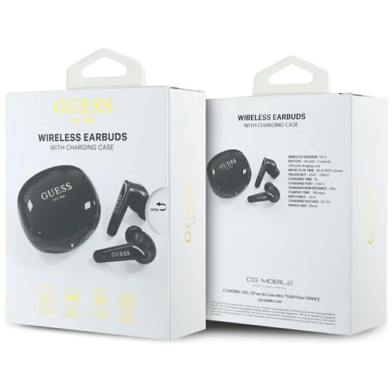 Guess - Безжични слушалки Flat Classic Logo Electroplated (GUTWST7FCEEK) - Bluetooth 5.4, TWS, Микрофон, 300mAh - Черни