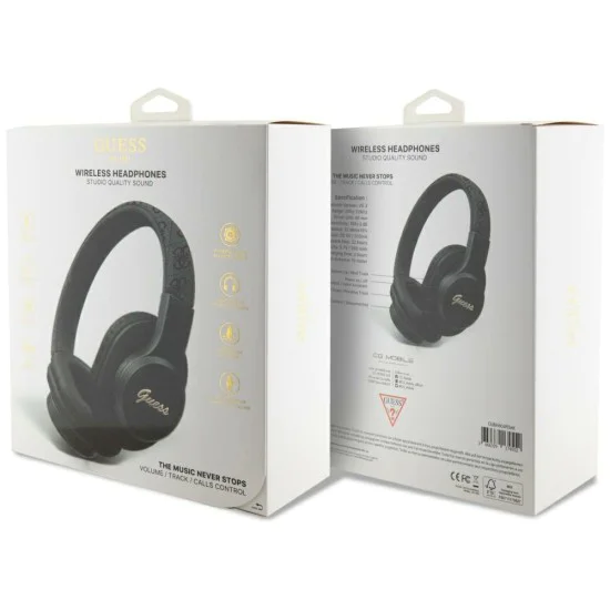 Guess - Безжични слушалки 4G Tone on Tone Script Logo (GUBH604FEMK) - Bluetooth 5.3, USB-C, Over-ear, 300mAh - черни