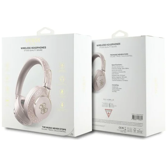 Guess - Безжични слушалки 4G Metal Logo (GUBHS72P4FC4MP) - Bluetooth 5.3, ENC, USB-C, Еко-кожа, На ушите, 300mAh - Розови