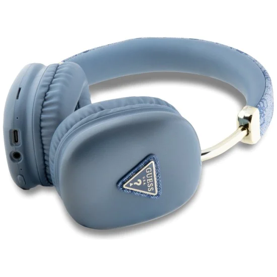 Guess - Безжични слушалки 4G Gold Triangle Logo (GUBHK1P4TPB) - Bluetooth 5.3, USB-C, AUX, On-ear, 400mAh, IPX4 - Син