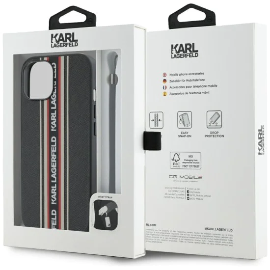 Karl Lagerfeld - Saffiano Athleisure Stripes Cord (KLHCP15SPAMSCNSR) - iPhone 15 - Червен