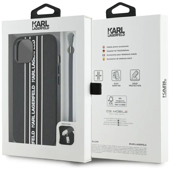 Karl Lagerfeld - Saffiano Athleisure Stripes Cord (KLHCP15SPAMSCNSP) - iPhone 15 - Pink