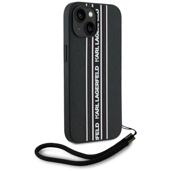 Karl Lagerfeld - Saffiano Athleisure Stripes Cord (KLHCP15SPAMSCNSP) - iPhone 15 - Pink