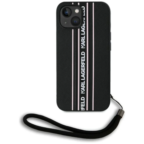 Karl Lagerfeld - Saffiano Athleisure Stripes Cord (KLHCP15SPAMSCNSP) - iPhone 15 - Pink