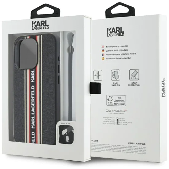 Karl Lagerfeld - Saffiano Athleisure Stripes Cord (KLHCP15LPAMSCNSR) - iPhone 15 Pro - Червен