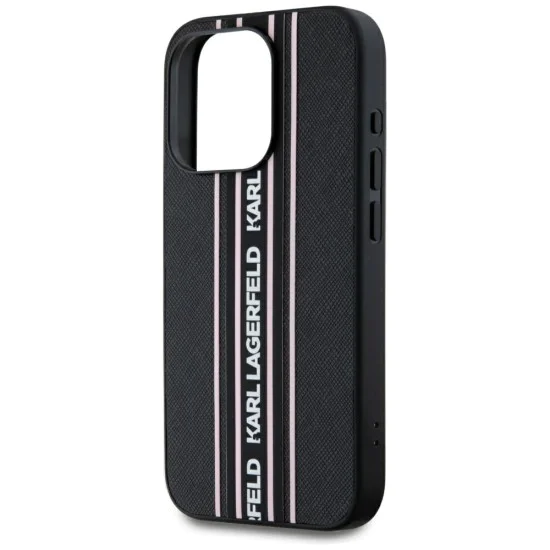 Karl Lagerfeld - Saffiano Athleisure Stripes Cord (KLHCP15LPAMSCNSP) - iPhone 15 Pro - Pink