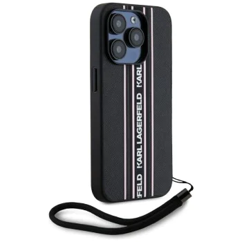 Karl Lagerfeld - Saffiano Athleisure Stripes Cord (KLHCP15LPAMSCNSP) - iPhone 15 Pro - Pink